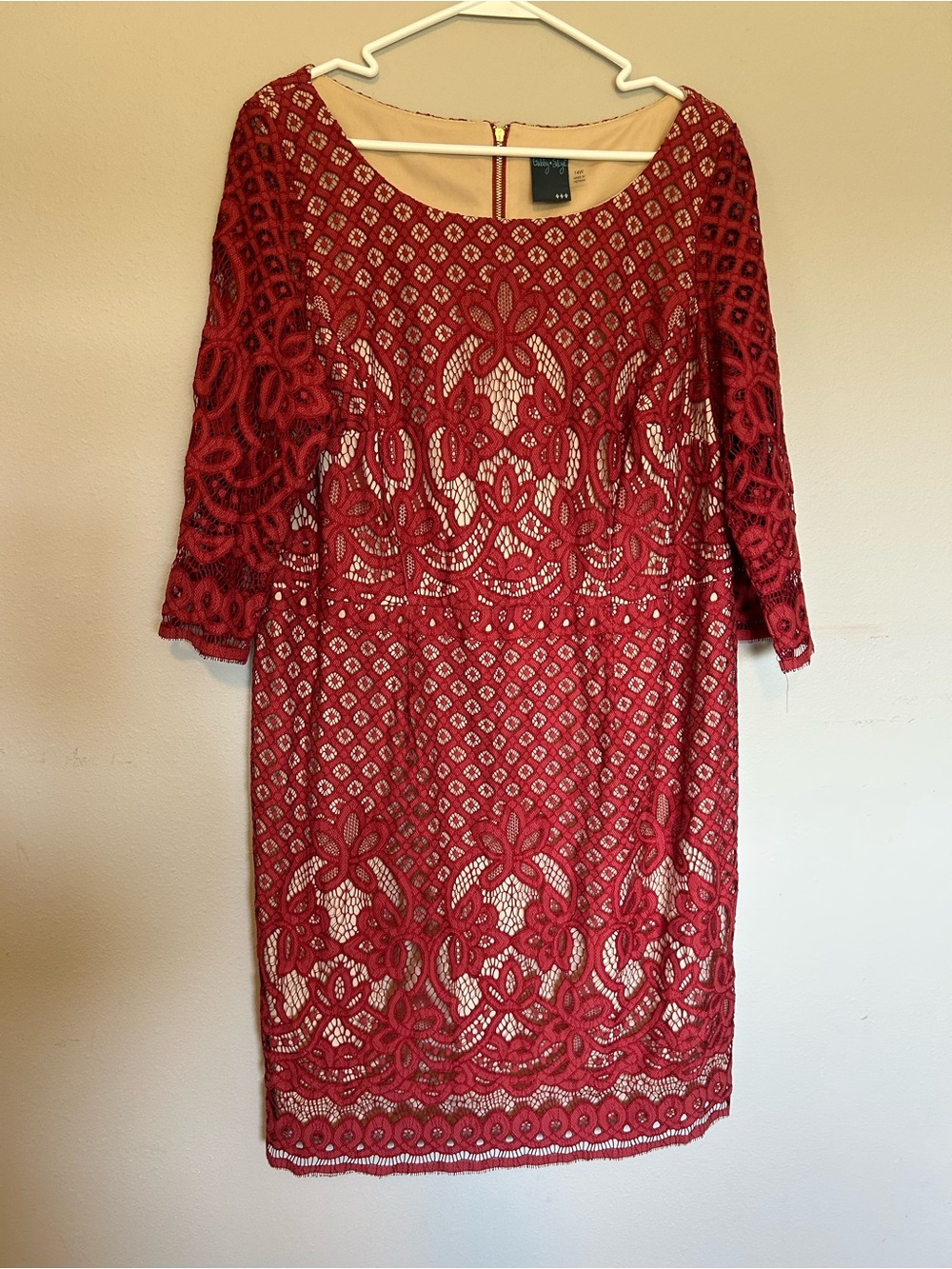 Gabby Skye Red Lace Long Sleeve Sheath Dress